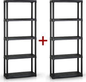 Regał plastikowy TEMPO 1+1 GRATIS, 1740x700x300 mm, 5 półek
