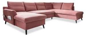 Różowa aksamitna rozkładana sofa w kształcie litery "U" Miuform Stylish Stan, prawostronna