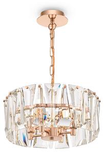 PUNTES lampa wisząca złota fi 38cm z dużymi kryształami 4xE14