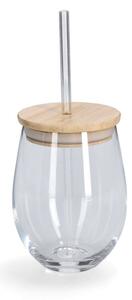 Szklanka ze szklaną słomką i szczelnym wieczkiem z bambusa, 500 ml