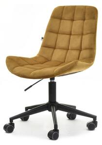 Designerski fotel biurowy elior miodowy z pikowanego weluru na czarnej obrotowej nodze