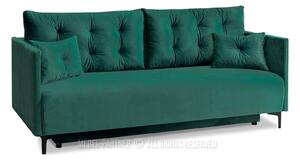 Komfortowa sofa rozkładana molly zielona z pikowanego weluru na czarnych nóżkach