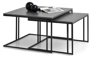 Zestaw kwadratowych stolików dark xl i s szary grafit na czarnej nodze do salonu