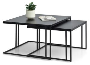 Zestaw kwadratowych stolików do salonu dark xl i s czarny z metalową podstawą