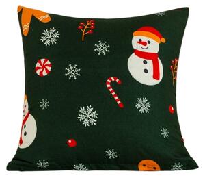 Poszewka na poduszkę z mikrofibry SNOWMAN AND GINGERBREAD 45x45 cm, zielony