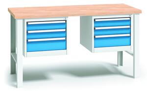 Profesjonalny stół warsztatowy z drewnianym blatem roboczym, 2000x685x840 mm, 2x 3 szufladowy kontener
