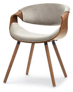 Beżowe krzesło tapicerowane welurem bent z drewna giętego orzech do jadalni