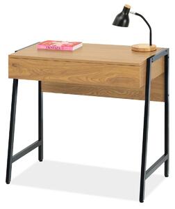 Wąskie biurko w stylu loft nors dąb na czarnej podstawie