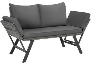 Tectake rattanowa sofa wypoczynkowa sintra, regulowane podłokietniki, 2w1 - szary