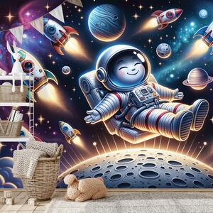 Fototapeta wesoły astronauta wśród rakiet