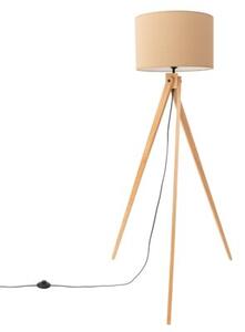 Lampa stojąca podłogowa z abażurem taupe trójnóg drewniany 1xE27 15W NATT Sollux Lighting