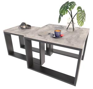 Industrialny zestaw stolików kawowych beton + czarny - Juna