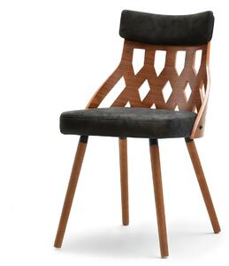 Ażurowe krzesło z drewna giętego w tkaninie vintage crabi orzech-czarny