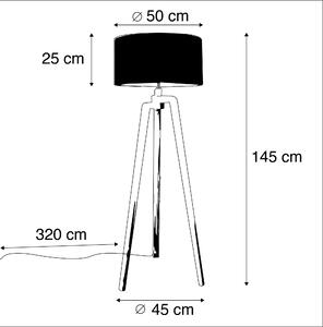 Lampa podłogowa trójnóg czarna klosz welurowy szarobrązowy 50cm - Puros Oswietlenie wewnetrzne