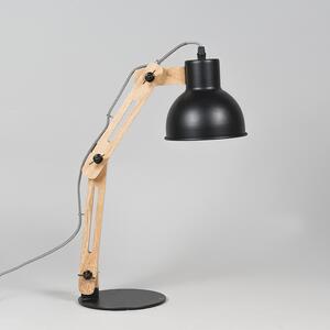 Przemysłowa lampa stołowa czarna z drewnem - Woodi Oswietlenie wewnetrzne