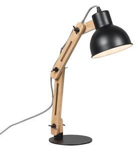 Przemysłowa lampa stołowa czarna z drewnem - Woodi Oswietlenie wewnetrzne
