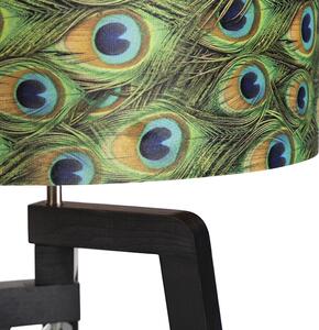 Lampa podłogowa trójnóg czarna klosz welurowy pawie oczka 50cm - Puros Oswietlenie wewnetrzne