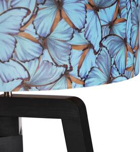Lampa podłogowa trójnóg czarna klosz welurowy motyle 50cm - Puros Oswietlenie wewnetrzne