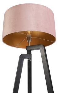Lampa podłogowa trójnóg czarna klosz welurowy różowy 50cm - Puros Oswietlenie wewnetrzne
