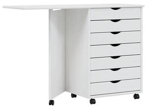 Białe drewniane składane biurko na kółkach z szafką - Apso
