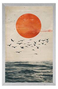 Plakat japandi Plakat księżyc nad morzem