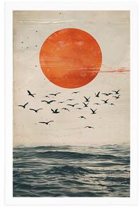 Plakat japandi Plakat księżyc nad morzem