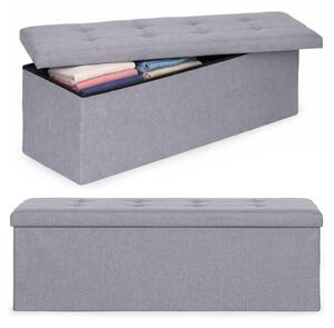 Pufa pikowana 111x38 cm ze schowkiem tapicerowana Åawa skrzynia jasnoszara ModernHome