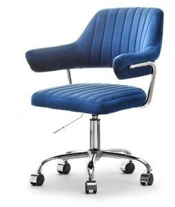 Fotel biurowy merlin granatowy welur glamour z przeszyciami na chromowanej nodze
