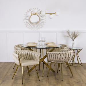 Stół Okrągły Szklany SALLO 110 cm ze Złotymi Nogami Nowoczesny Glamour