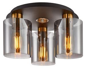 SARDO lampa sufitowa czarna z mosiądzem klosz dymiony 3xE27 SPL-5581-3SC-BRO-SG