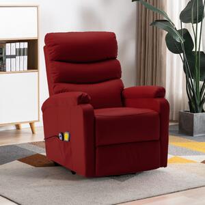 Podnoszony fotel masujący, winna czerwień, sztuczna skóra