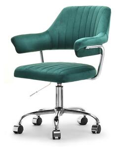 Fotel biurowy w stylu glamour merlin zielony z weluru i z chromowanym stelażem