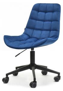 Komfortowe krzesło obrotowe do biurka elior granatowe z weluru i z czarną nogą