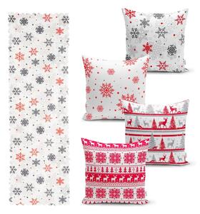 Zestaw 4 świątecznych poszewek na poduszki i bieżnika Minimalist Cushion Covers Red Christmas
