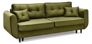 Stylowa sofa z weluru blink zielona z funkcją spania i pojemnikiem do salonu