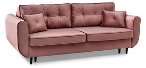 Nowoczesna sofa glamour blink pudrowy róż z weluru rozkładana z pojemnikiem