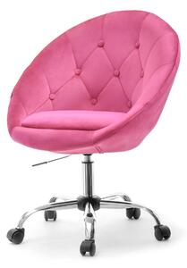 Pikowany fotel welurowy lounge 4 różowy styl glamour z nogą na kółkach chrom