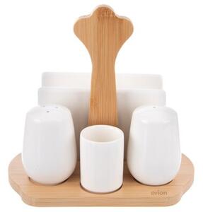Solniczka i pieprzniczka porcelanowa ze stojakiem i serwetnikiem WHITELINE 5 el
