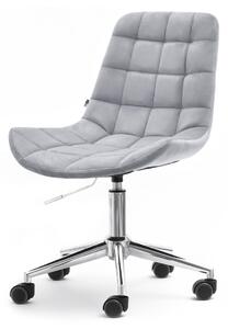 Mały fotel biurowy elior szary z pikowanego weluru na chromowanej nodze z kółkami