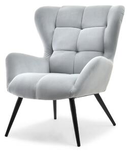 Komfortowy fotel wypoczynkowy kikori szary tapicerowany welurem z pikowaniem