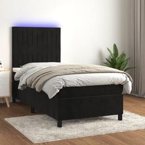 Łóżko kontynentalne z materacem i LED, czarny aksamit 90x190 cm