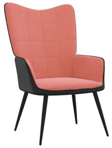 Fotel, różowy, obity aksamitem i PVC