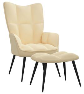 Fotel z podnóżkiem, kremowy, tapicerowany aksamitem