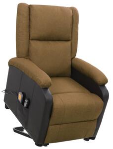 Podnoszony fotel masujący, brązowy, obity tkaniną