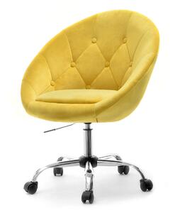 Nowoczesny fotel do biurka lounge 4 żółty pikowany z nogą chrom na kółkach