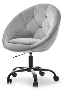 Welurowy fotel z pikowaniem lounge 4 szary aksamitny jajo na czarnej nodze do biura