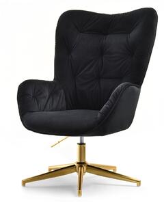 Elegancki fotel wypoczynkowy merida czarny obrotowy z weluru ze złotą nogą