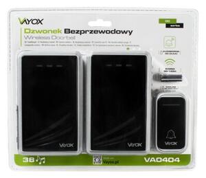 Dzwonek do drzwi furtki VAYOX VA0404 2 odbiorniki bateryjny wodoodporny czarny