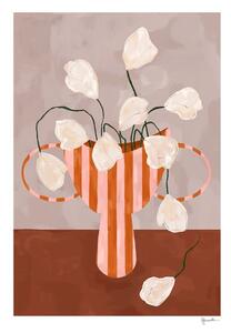 Plakat 30x40 cm White Flowers in Striped Vase – Frankie Penwill – The Poster Club