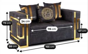 Sofa PALLAZO 2S Dwuosobowa Czarno/ZÅota Welurowa Nowoczesna Glamour